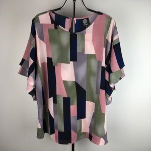 Bobeau Tierea Flutter Sleeve Printed Blouse Size M